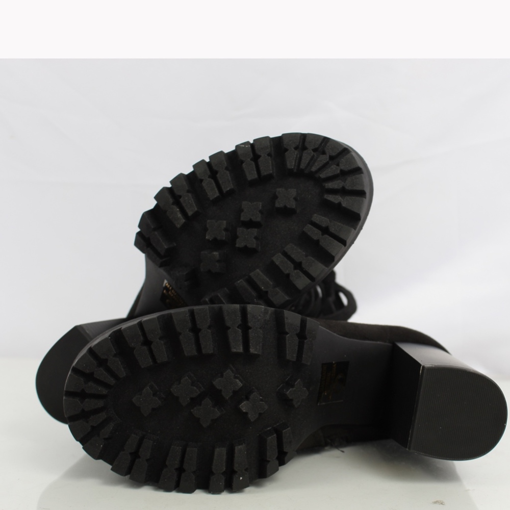 Size 8 Black Faux Suede Lace Up Stacked Block Heel - Picture 6 of 8